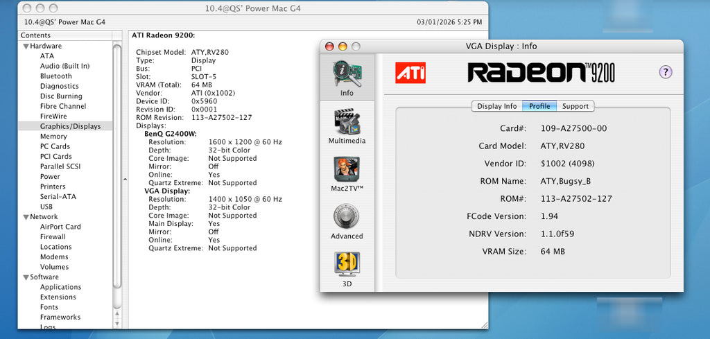 ATi Radeon 9200 64mb PCI Video Card For Apple PowerMac G4 / G5